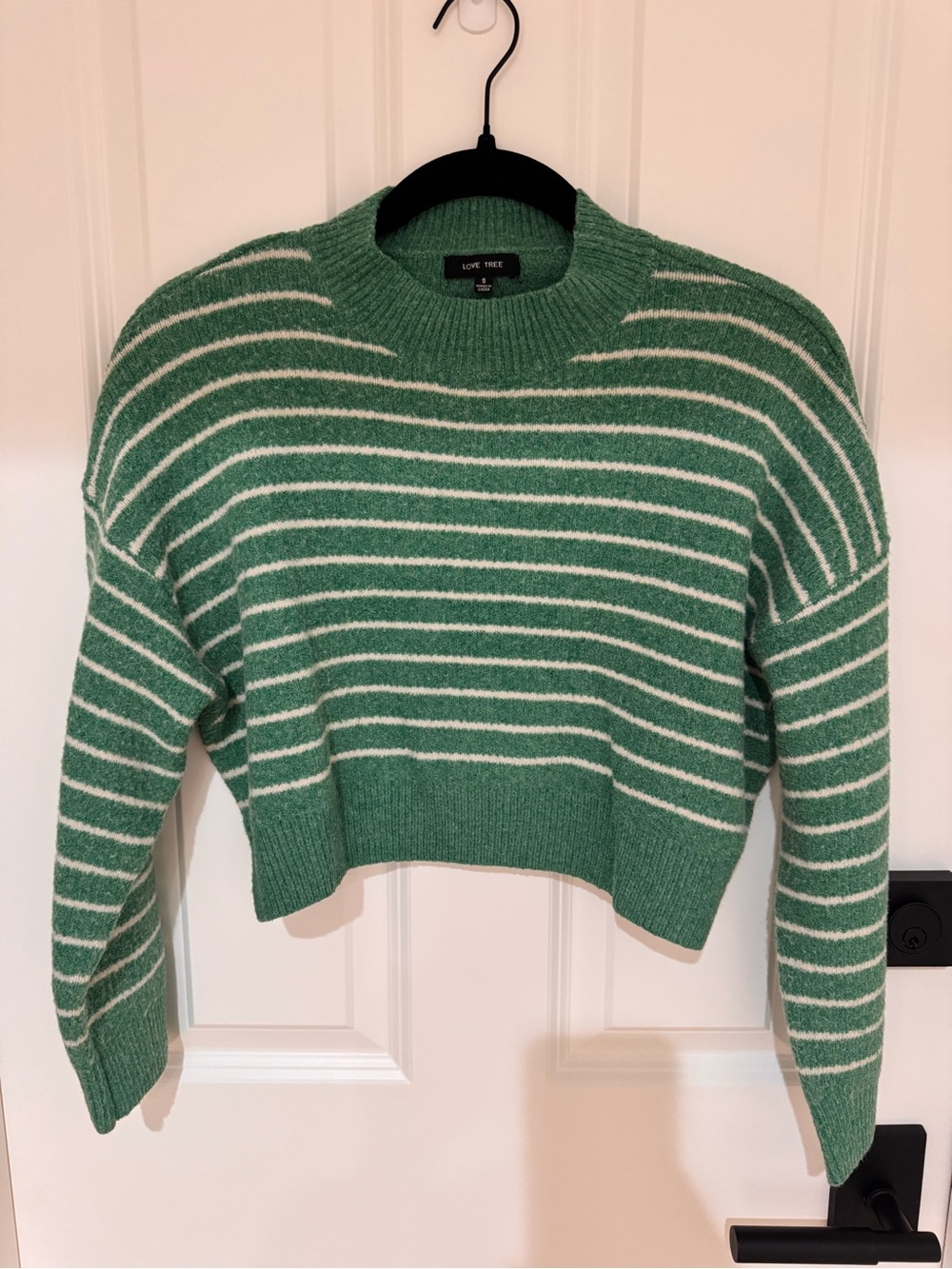 Love Tree Green and White Striped Crewneck Sweater
